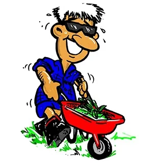 Nature’s Choice mascot pushing a wheelbarrow